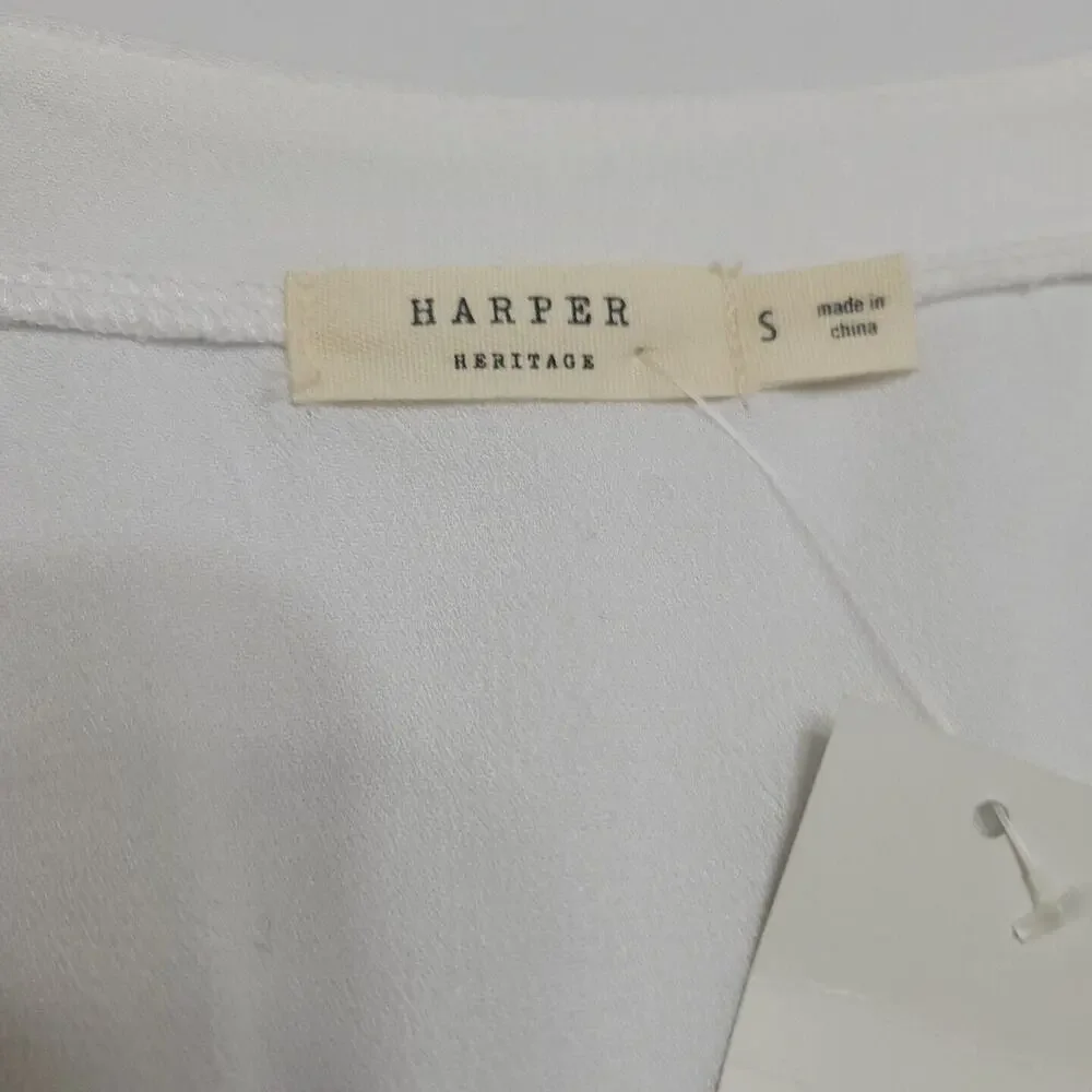 Francescas Harper Shirt Womens Small Long Sleeve Boho Blouse White Comfort Top‎